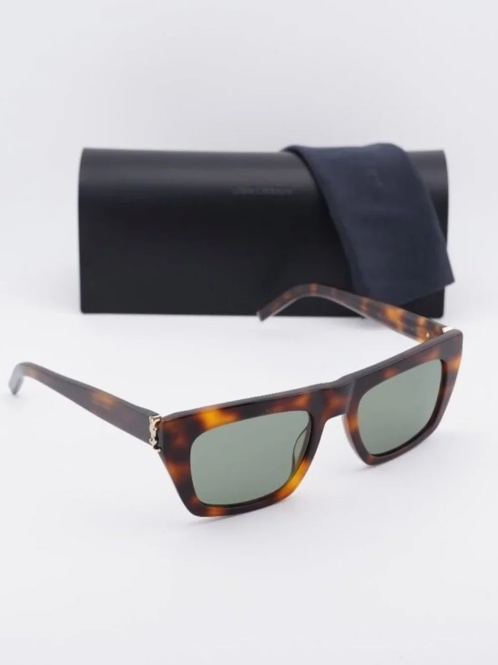 Saint Laurent SLM131 003 Rectangle Unisex Sunglasses - Havana / Green